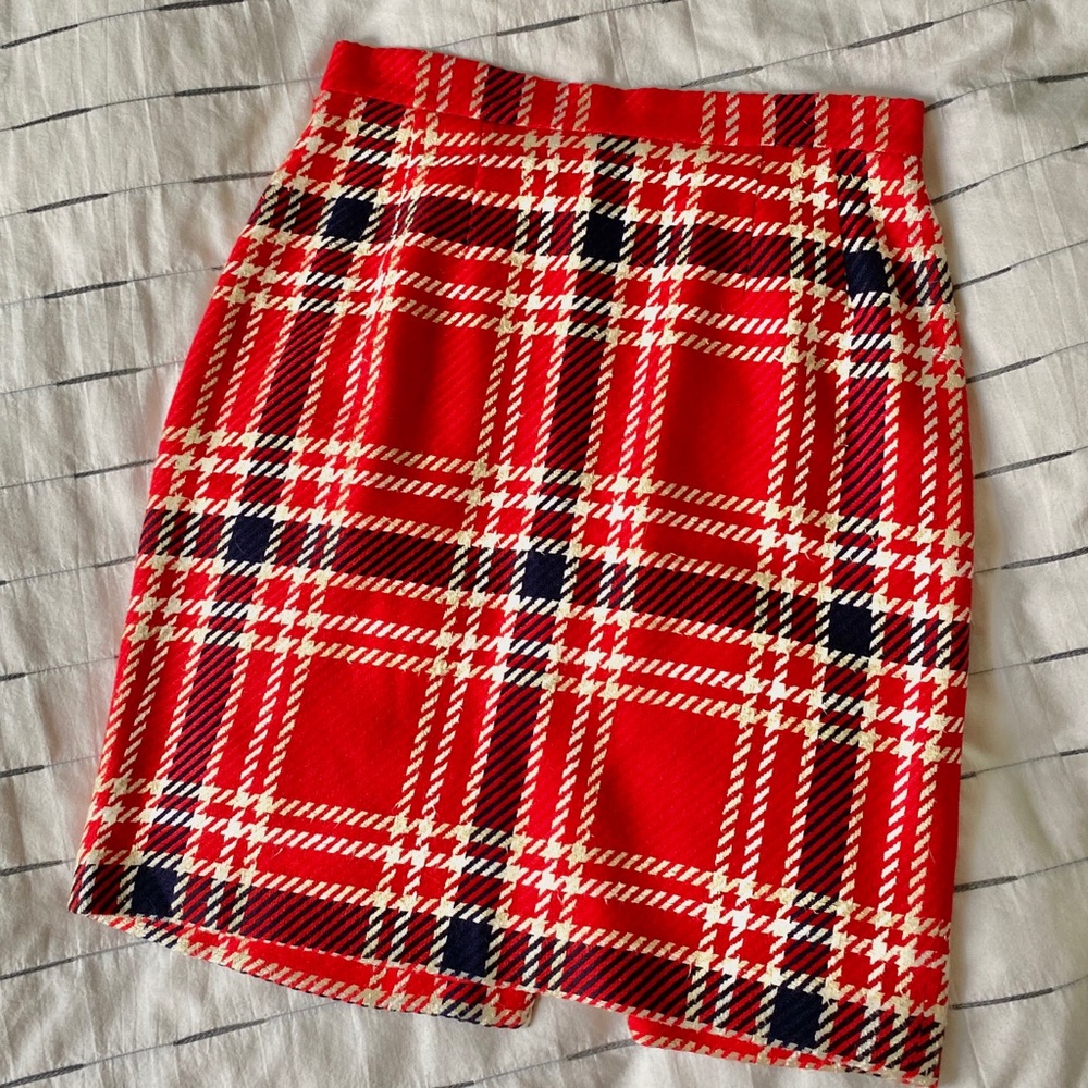 🔥 vintage red plaid pencil skirt | M L